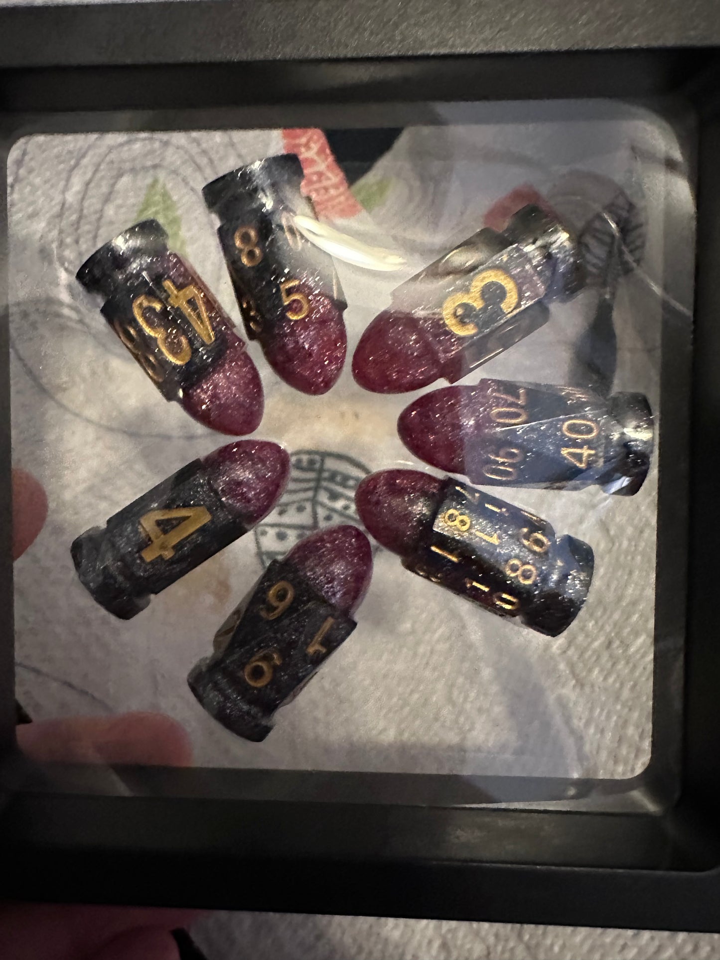 Red and black bullet dice