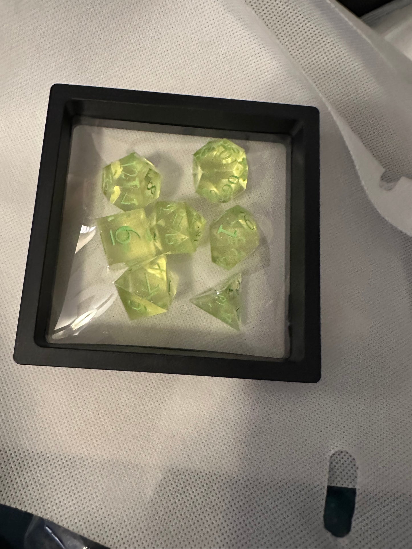 Yellow dice with green numbers