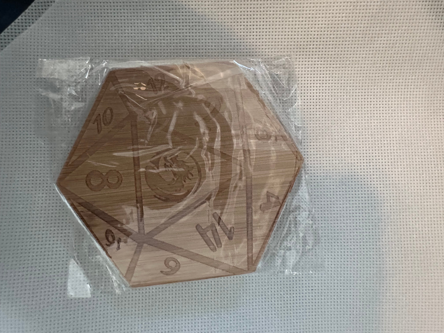 Wooden d20 coaster