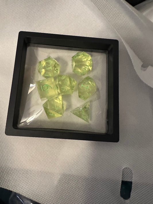 Yellow dice with green numbers